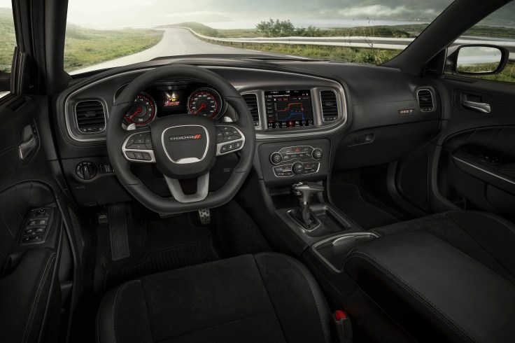The 2020 Dodge Charger Scat Pack Widebody features an available new leather flat-bottom steering wheel